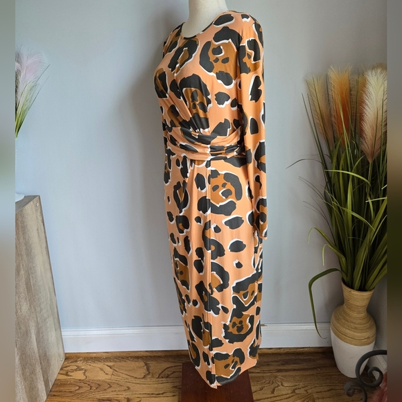 ASOS, New, Leopard Print Long Sleeve Cut Out Draped Ruched Maxi Dress Size 12 - Picture 6 of 12